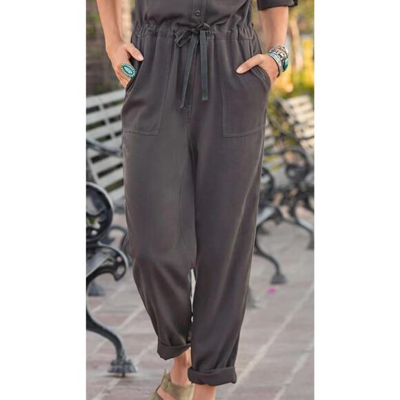 Sundance All Roads Jumpsuit Roll-tab Sleeve Womens Sz Large P Gray Lyocell $228 - Picture 13 of 16